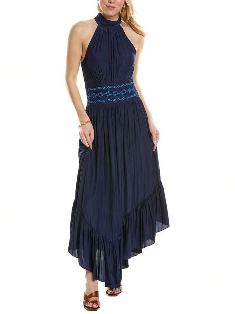 Ramy Brook Shauna navy/embroidered maxi dress original sample size 0 NWTS